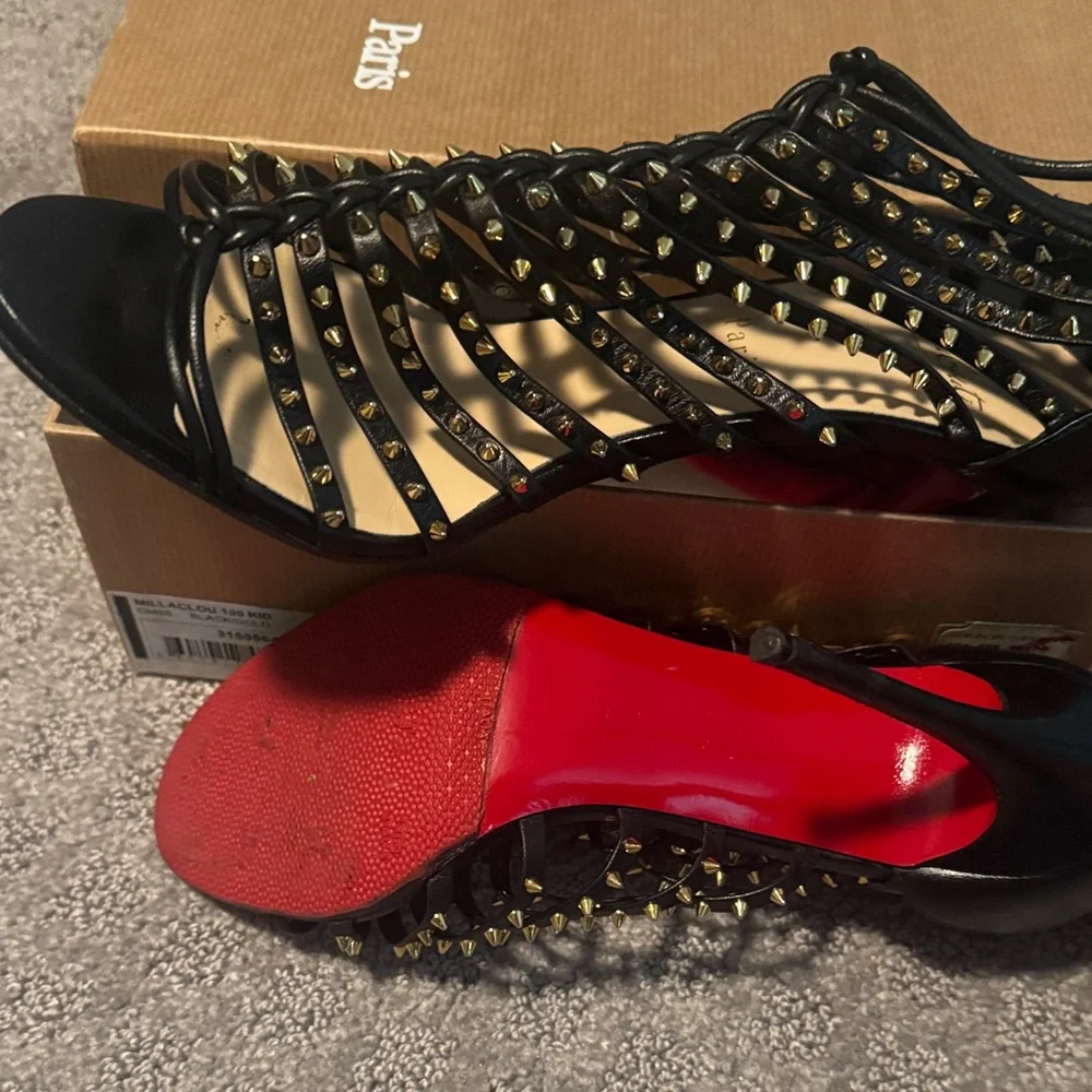 Christian Louboutin Black Strappy Studded Heels - Picture 3 of 4